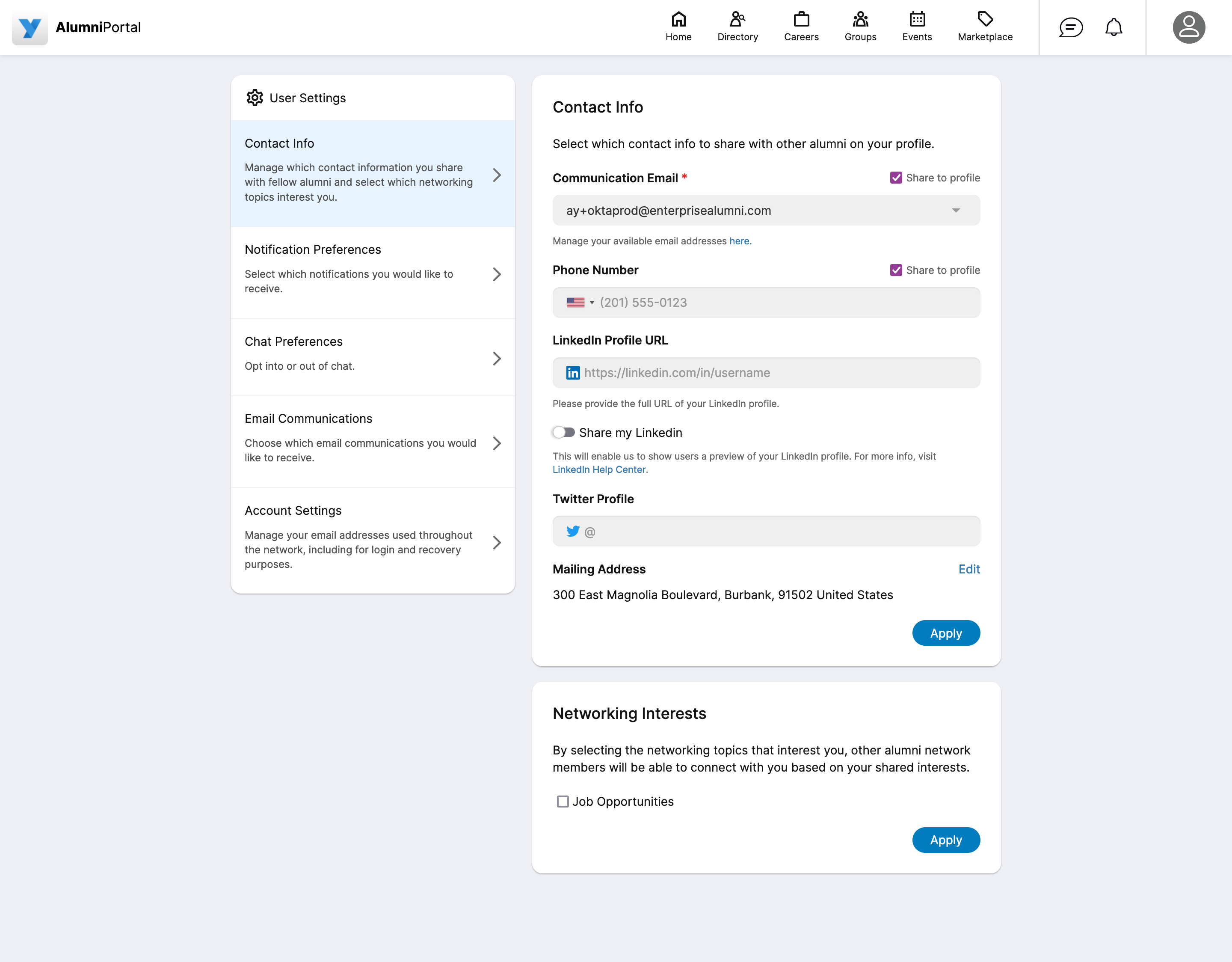 User Settings form after redesign